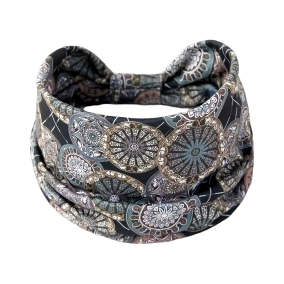 Boheme Accessories - Black Mandala Headband Boho Bandana Style Hair Band Sporty Yoga Bohemian Boho